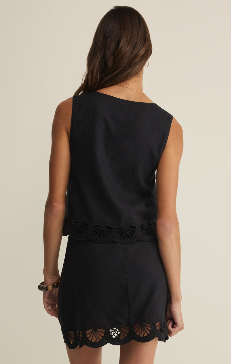 Tops Charlene Embroidered Linen Top Black