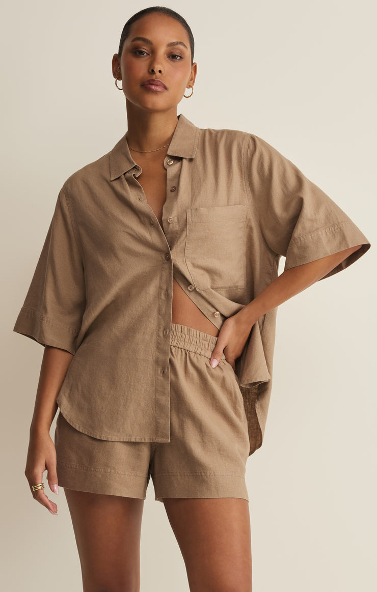 Tops Expedition Linen Button Up Taro