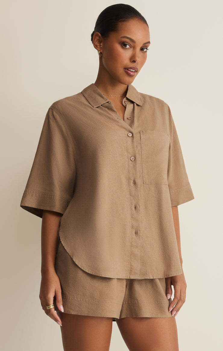 Tops Expedition Linen Button Up Taro