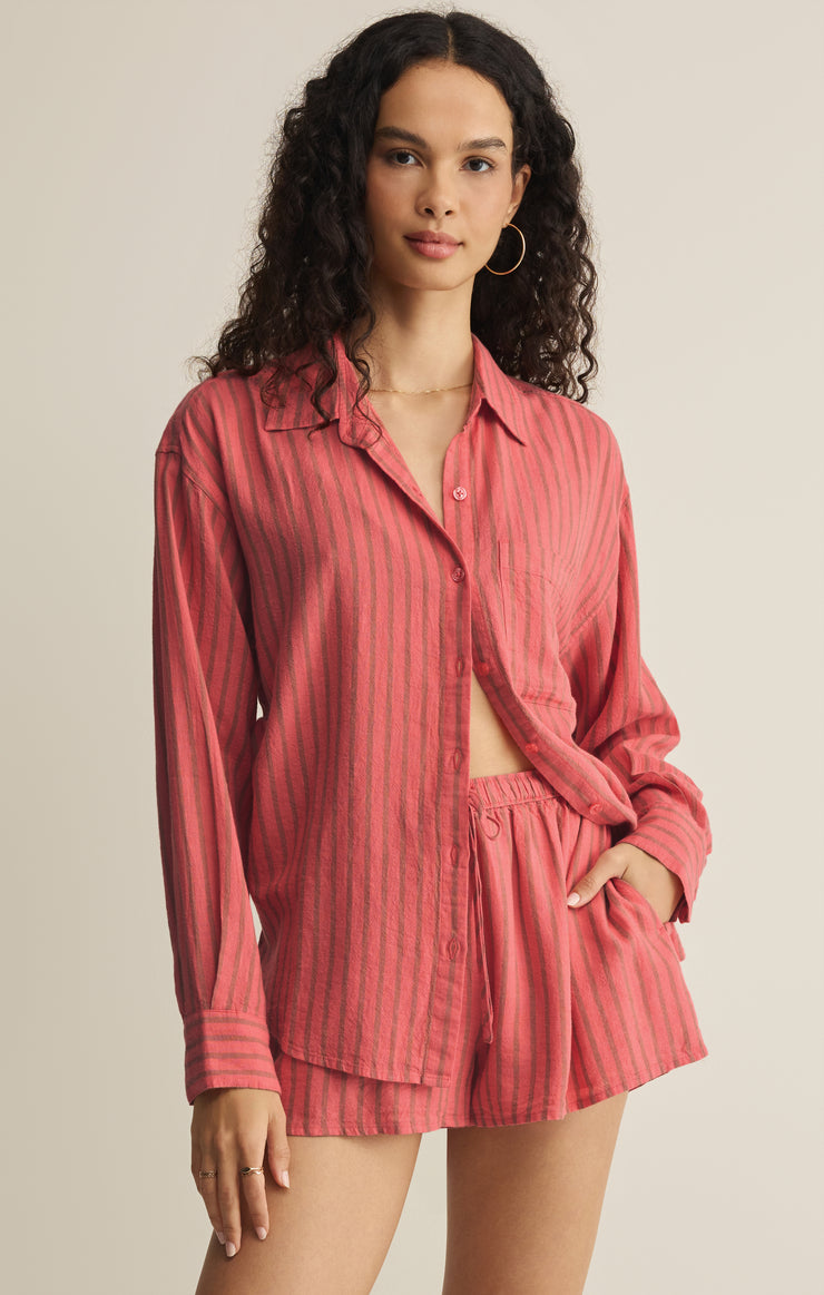 Tops The Perfect Striped Linen Button Up Gelato