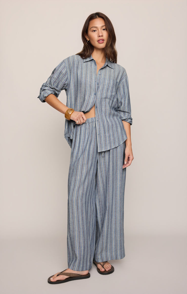 Tops The Perfect Striped Linen Button Up Indigo