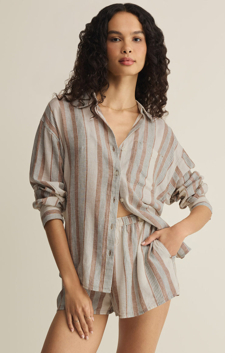 Tops The Perfect Striped Linen Button Up Island Coconut
