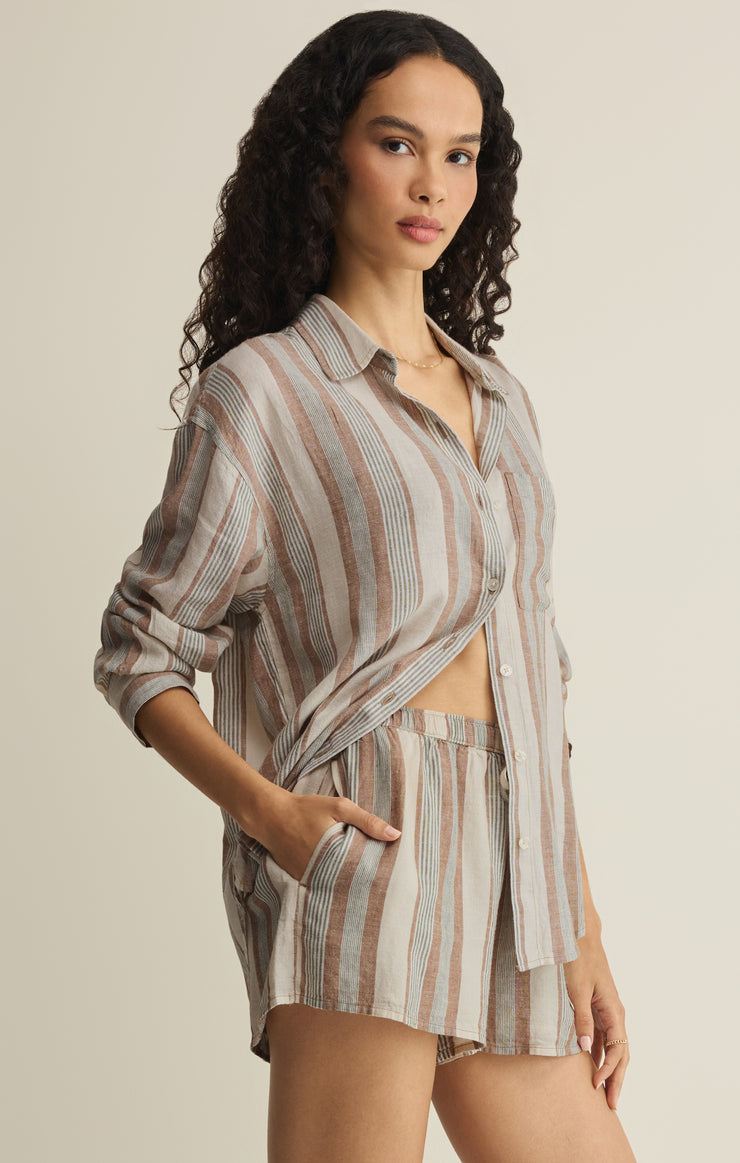 Tops The Perfect Striped Linen Button Up Island Coconut