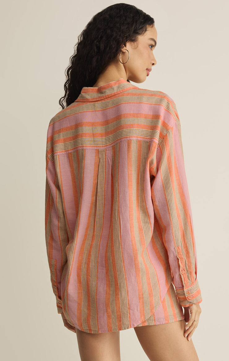 Tops The Perfect Striped Linen Button Up Tiger Lily