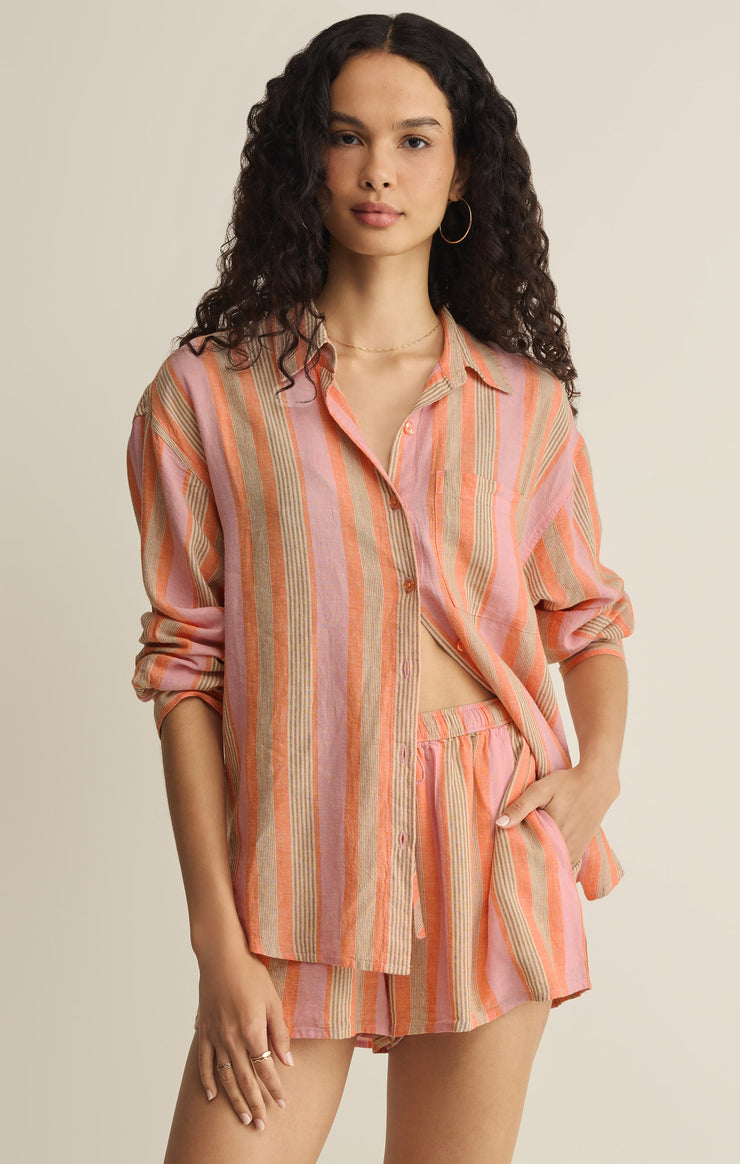 Tops The Perfect Striped Linen Button Up Tiger Lily