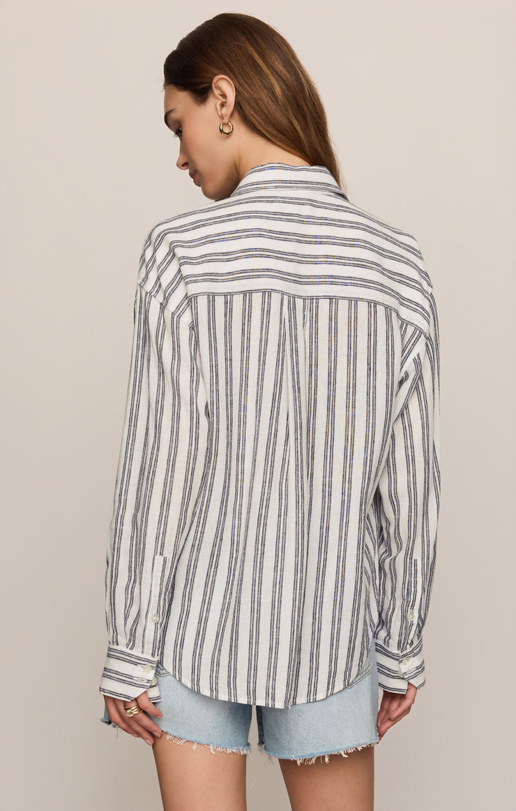Tops The Perfect Striped Linen Button Up White