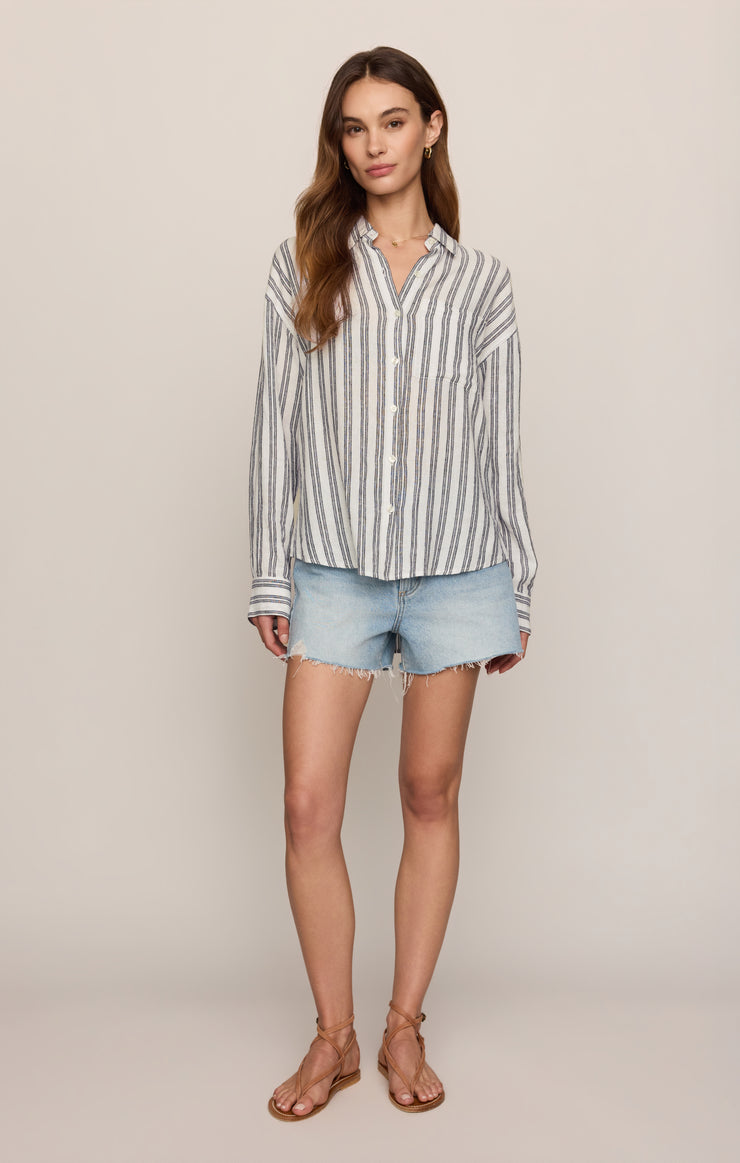 Tops The Perfect Striped Linen Button Up White