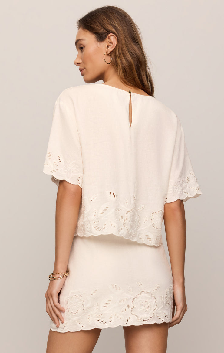 Tops Daya Embroidered Linen Top White