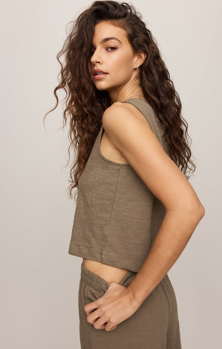 Tops Sloane Textured Tank Khaki Green