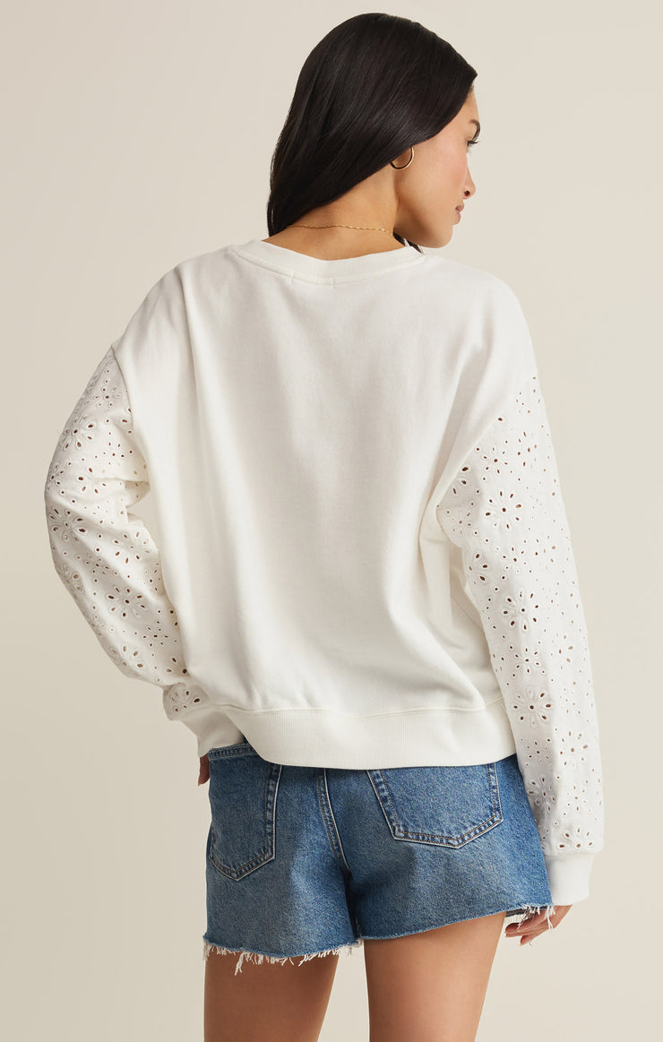 Tops Mosaic Knit Eyelet Sweatshirt White