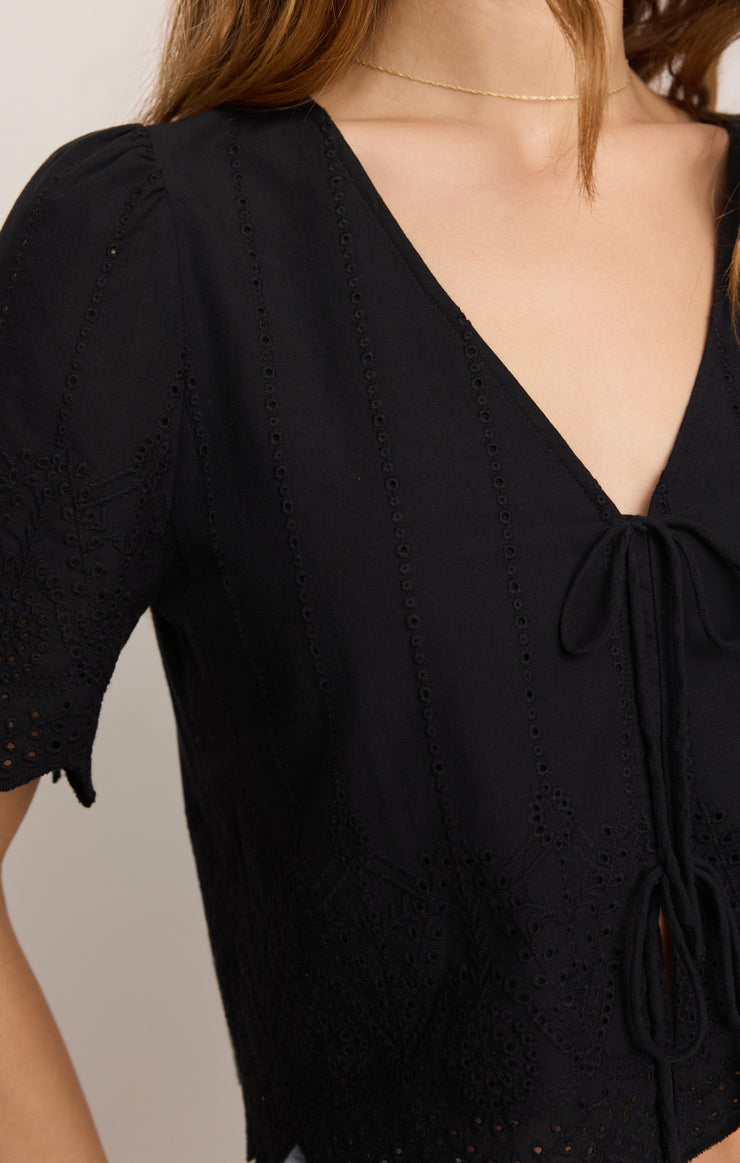 Tops Oceanside Embroidered Top Black
