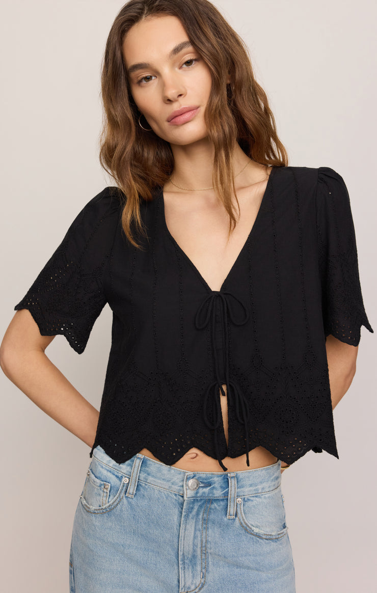 Tops Oceanside Embroidered Top Black