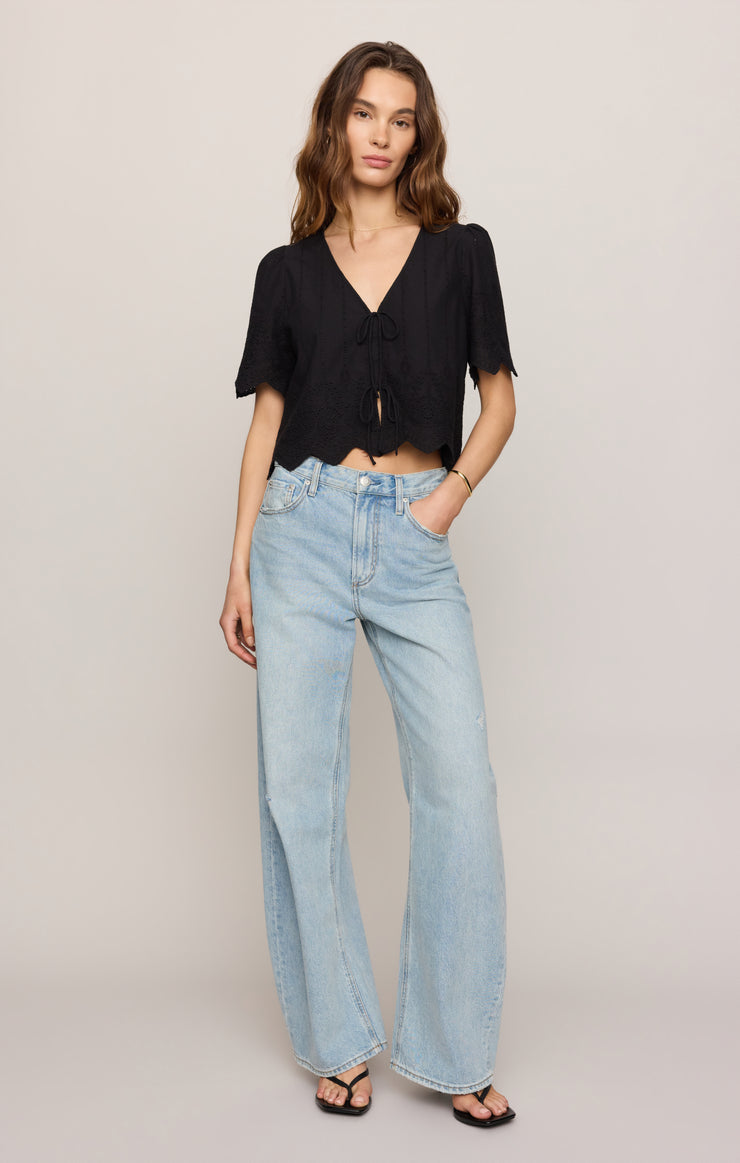 Tops Oceanside Embroidered Top Black