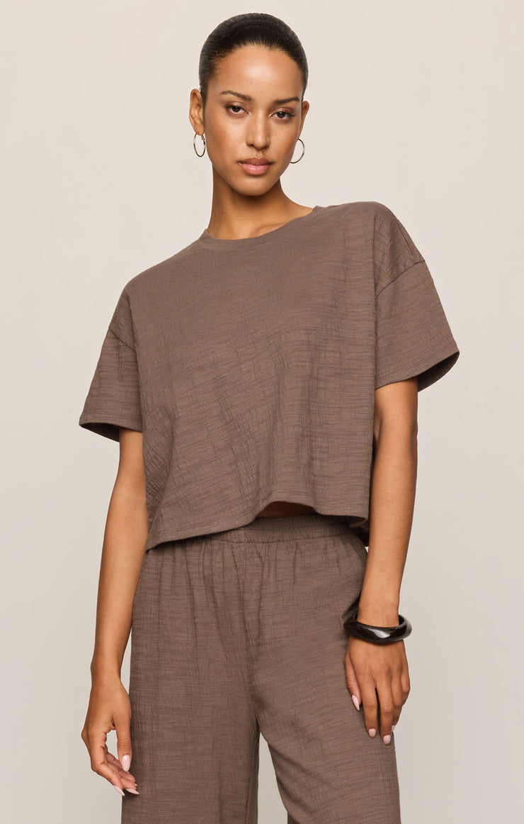Tops Sway Textured Cropped Tee Cocoa Latte