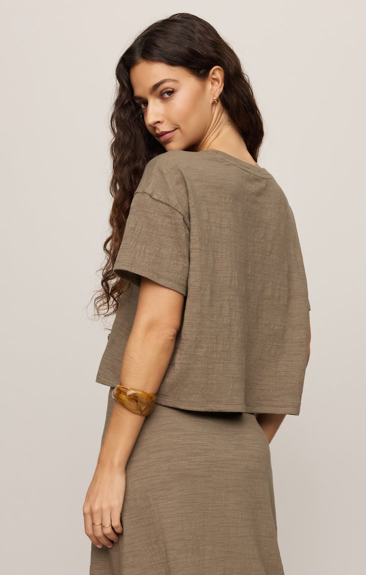 Tops Sway Textured Cropped Tee Khaki Green