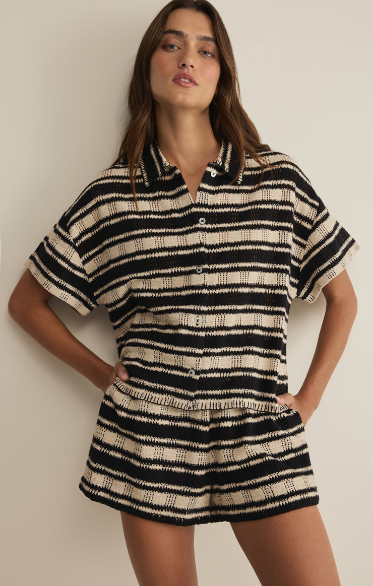 Tops Monaco Stripe Button Up Natural