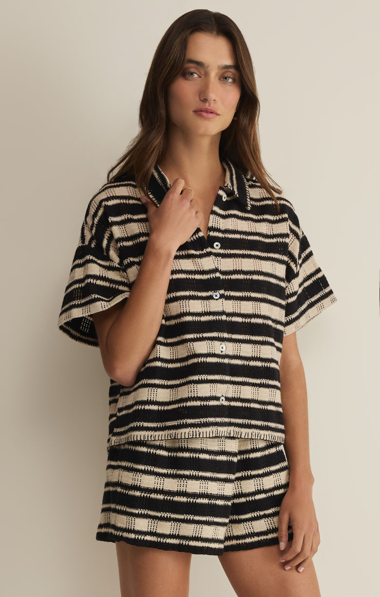 Tops Monaco Stripe Button Up Natural