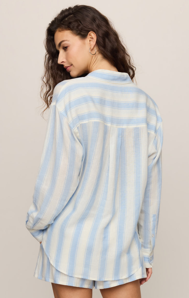 Tops Perfect Striped Linen Button Up Skyline