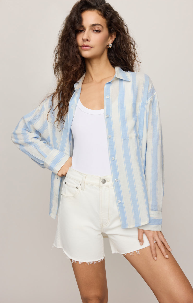 Tops Perfect Striped Linen Button Up Skyline