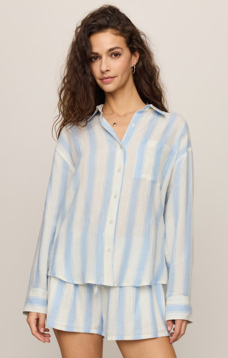 Tops Perfect Striped Linen Button Up Skyline