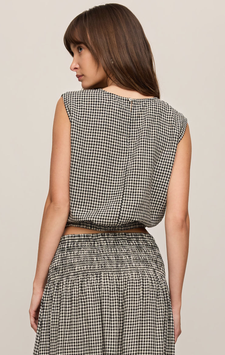 Tops Merit Cropped Gingham Linen Top Black