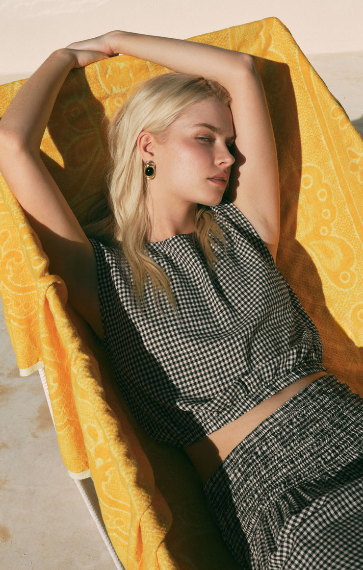 Tops Merit Cropped Gingham Linen Top Black