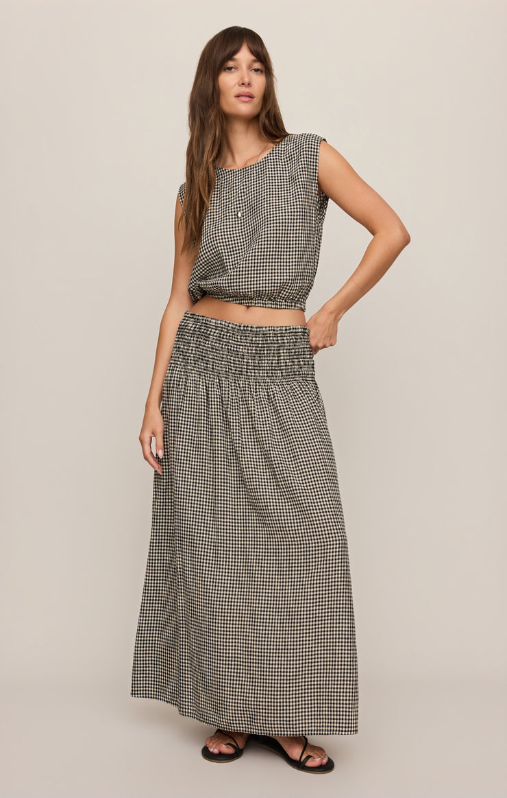 Tops Merit Cropped Gingham Linen Top Black
