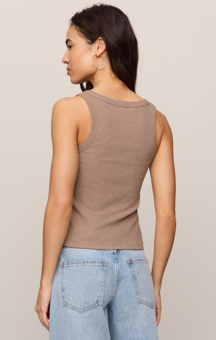 Tops Rowe Rib Scoop Tank Heather Ash