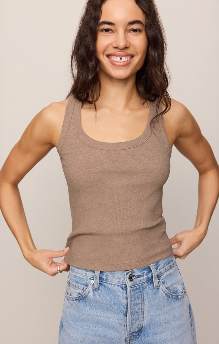 Tops Rowe Rib Scoop Tank Heather Ash