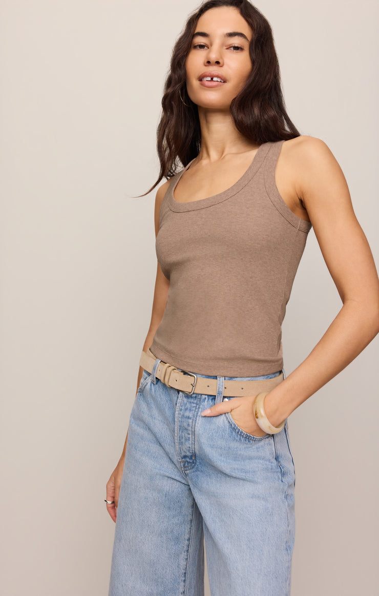 Tops Rowe Rib Scoop Tank Heather Ash