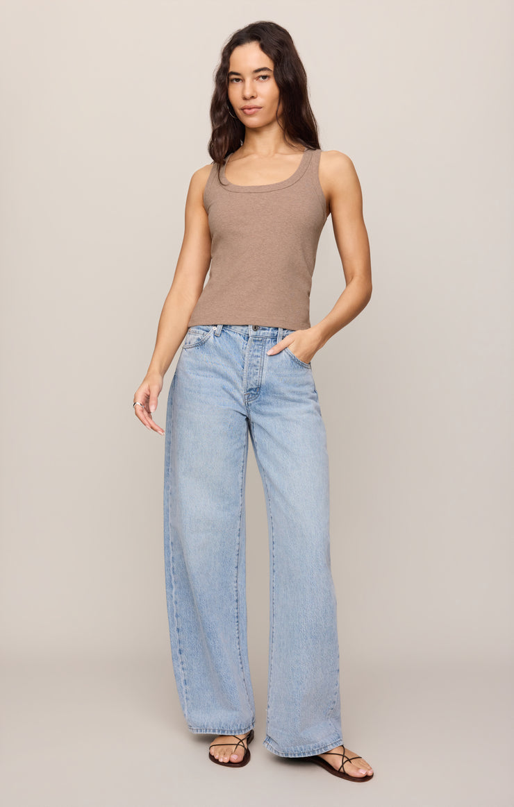 Tops Rowe Rib Scoop Tank Heather Ash