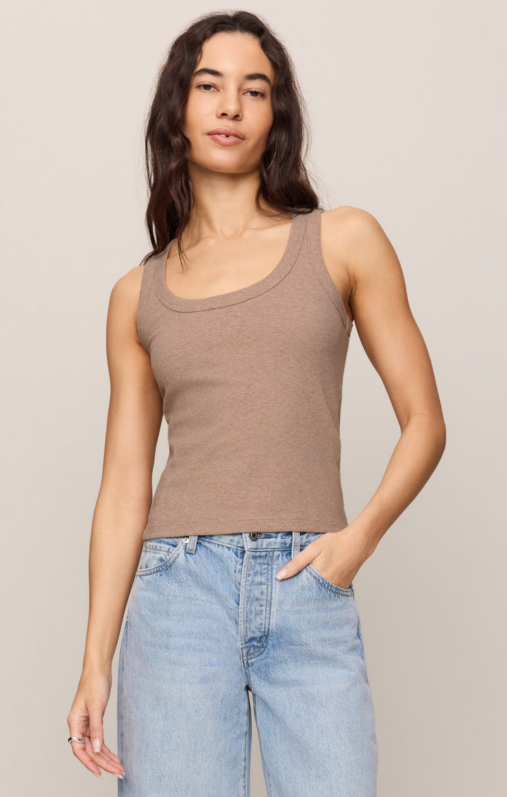 Tops Rowe Rib Scoop Tank Heather Ash