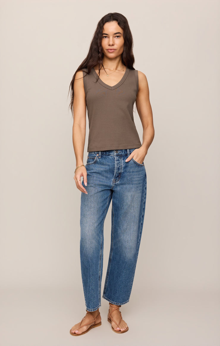 Tops Ellie Rib V-Neck Tank Pebble Coast