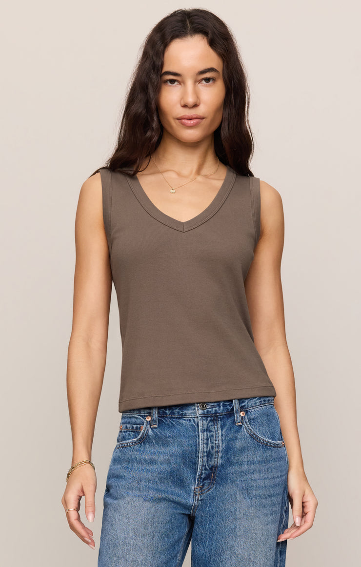 Tops Ellie Rib V-Neck Tank Pebble Coast