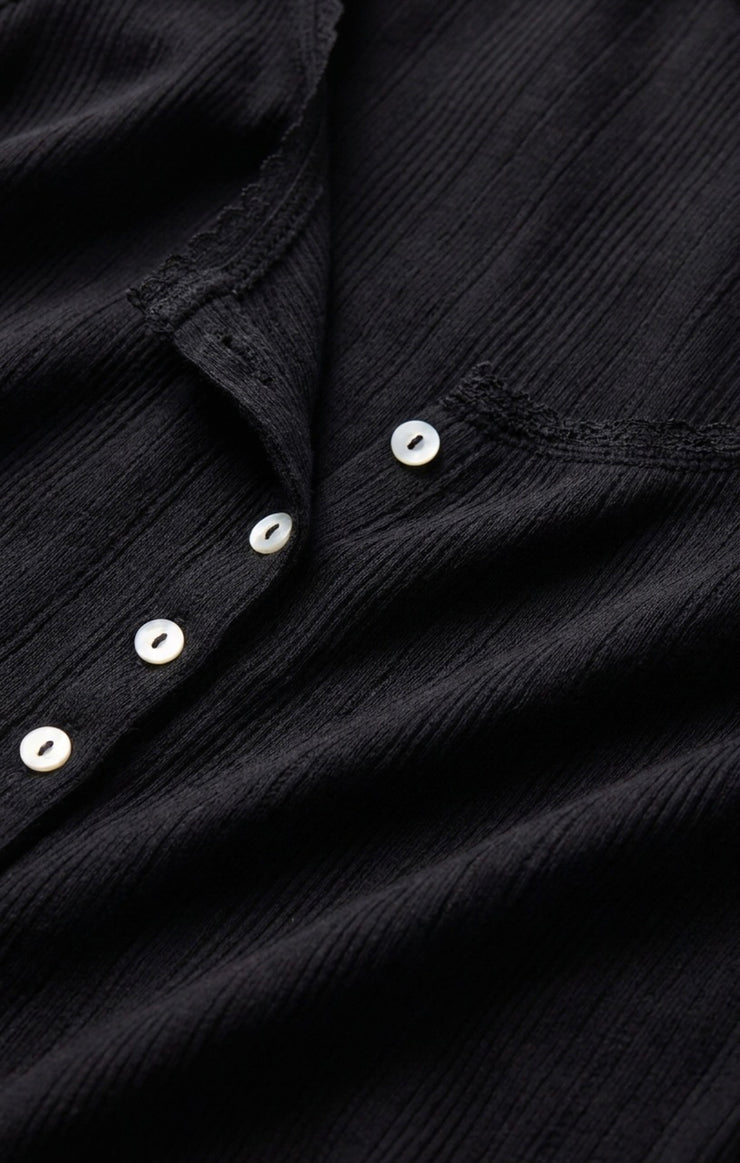 Tops Lainey Pointelle Button Front Tank Black