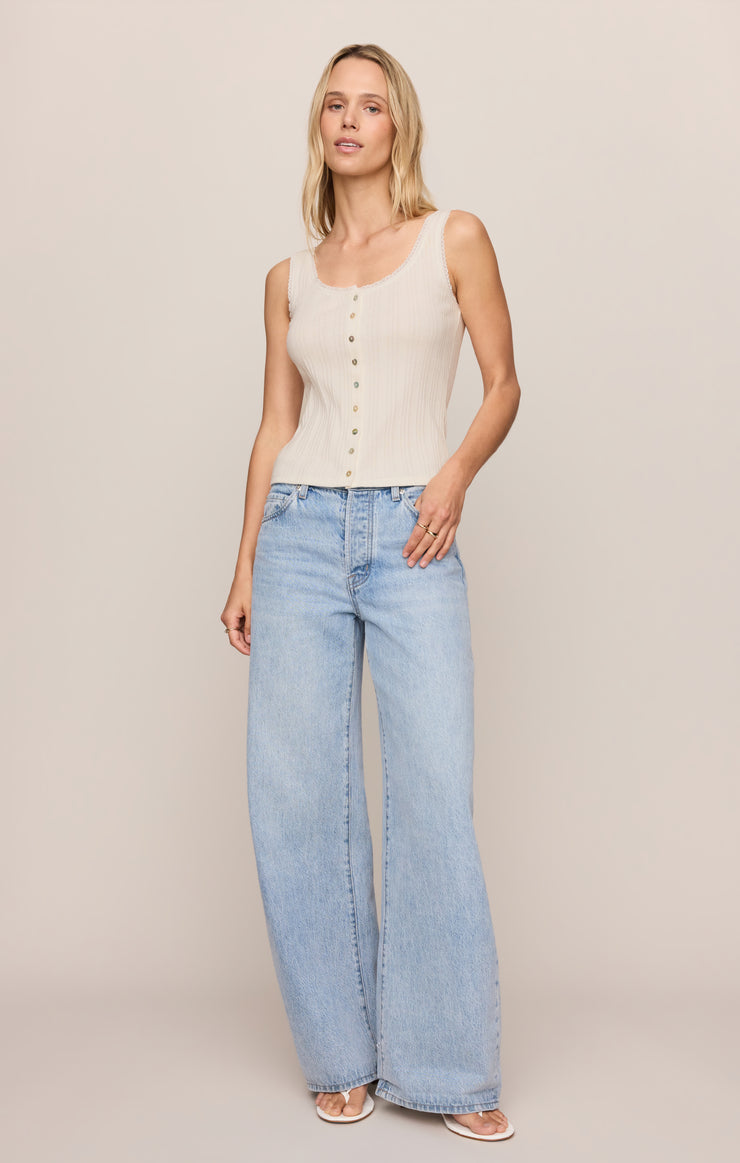 Tops Lainey Pointelle Button Front Tank Cloud