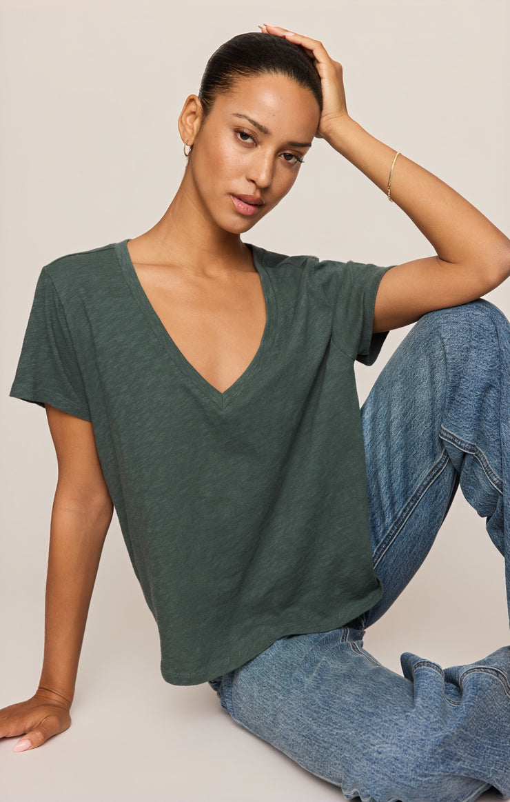Tops Nomad Slub V-Neck Tee Emerald Cove