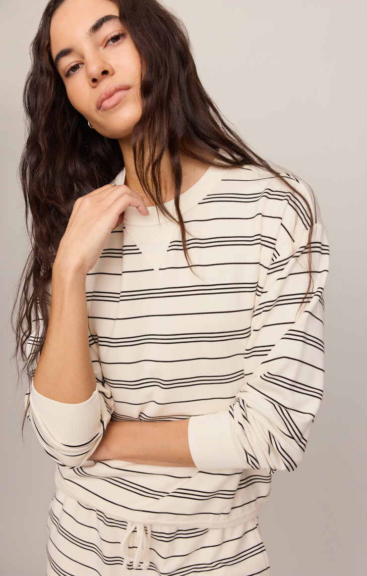 Tops Stand Out Striped Fleece Sweatshirt Cloud