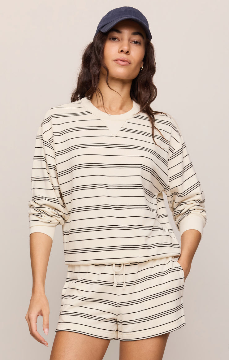Tops Stand Out Striped Fleece Sweatshirt Cloud