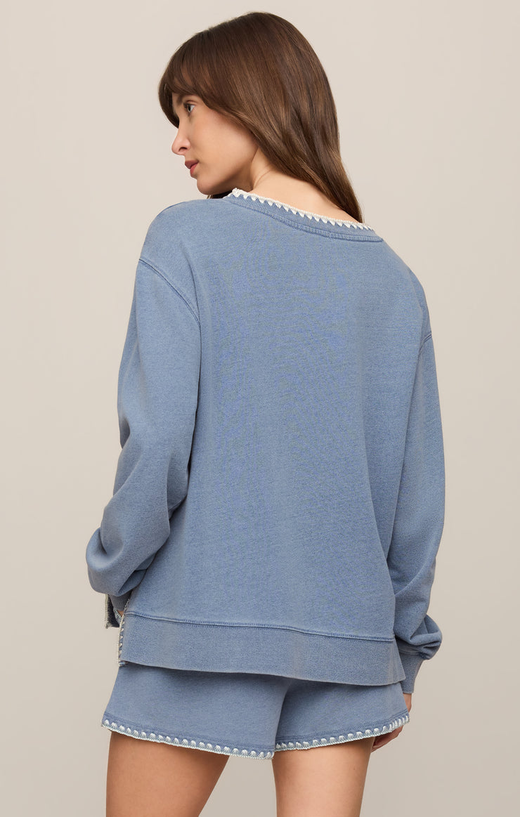 Tops Cam Knit Denim Whipstitch Top Santorini Indigo