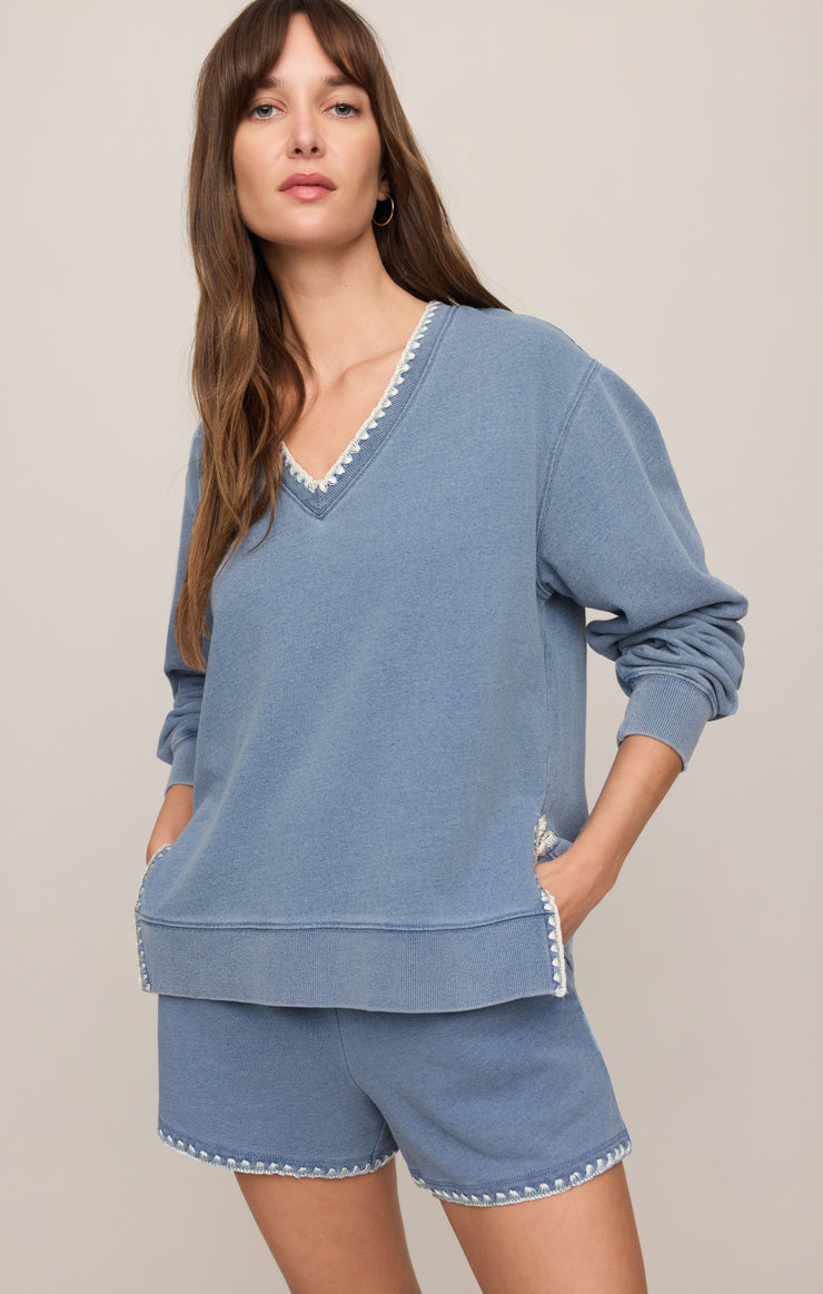 Tops Cam Knit Denim Whipstitch Top Santorini Indigo