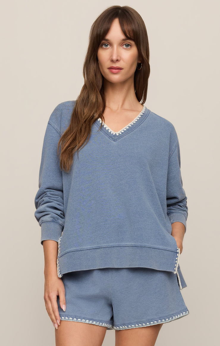 Tops Cam Knit Denim Whipstitch Top Santorini Indigo