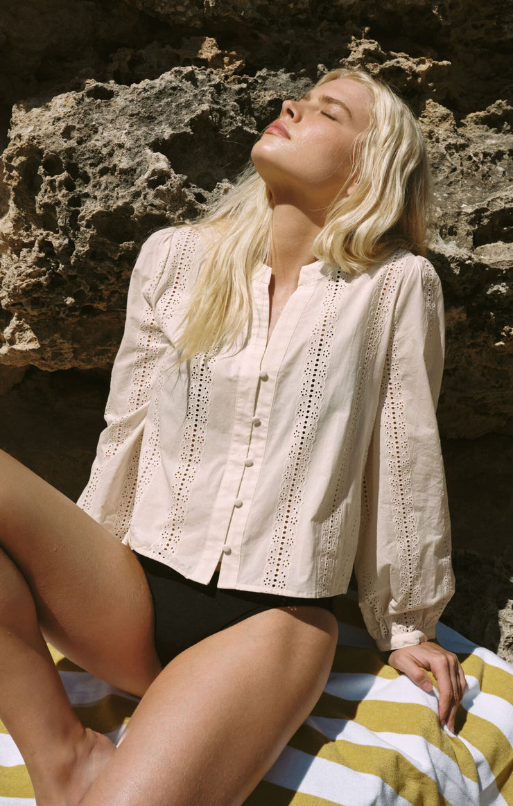 Tops Louella Embroidered Button Up Top Cloud