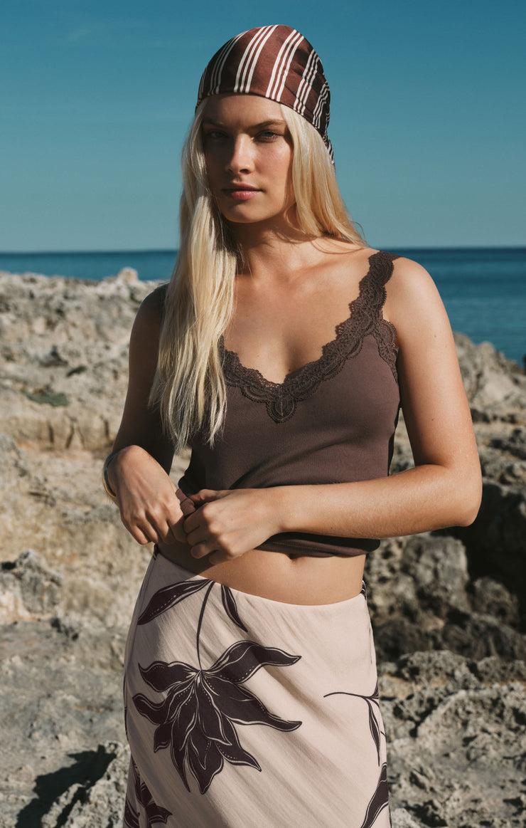 Tops Eve Lace Trim Tank Cocoa Latte