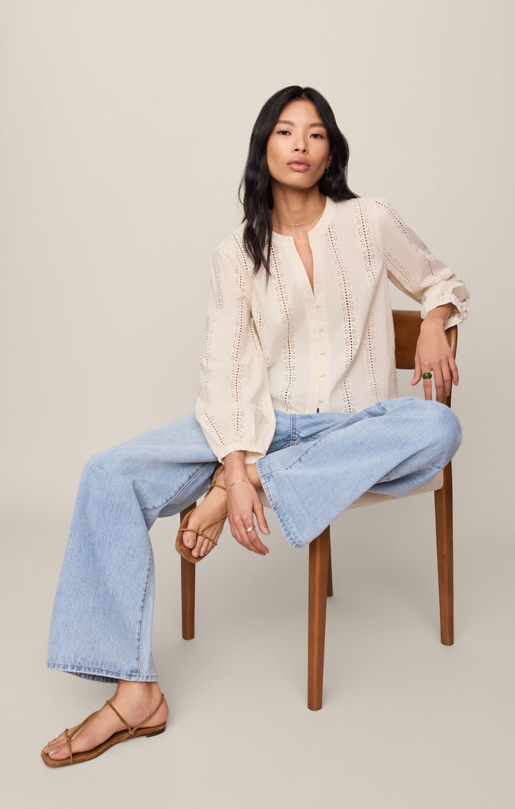 Tops Louella Embroidered Button Up Top Cloud