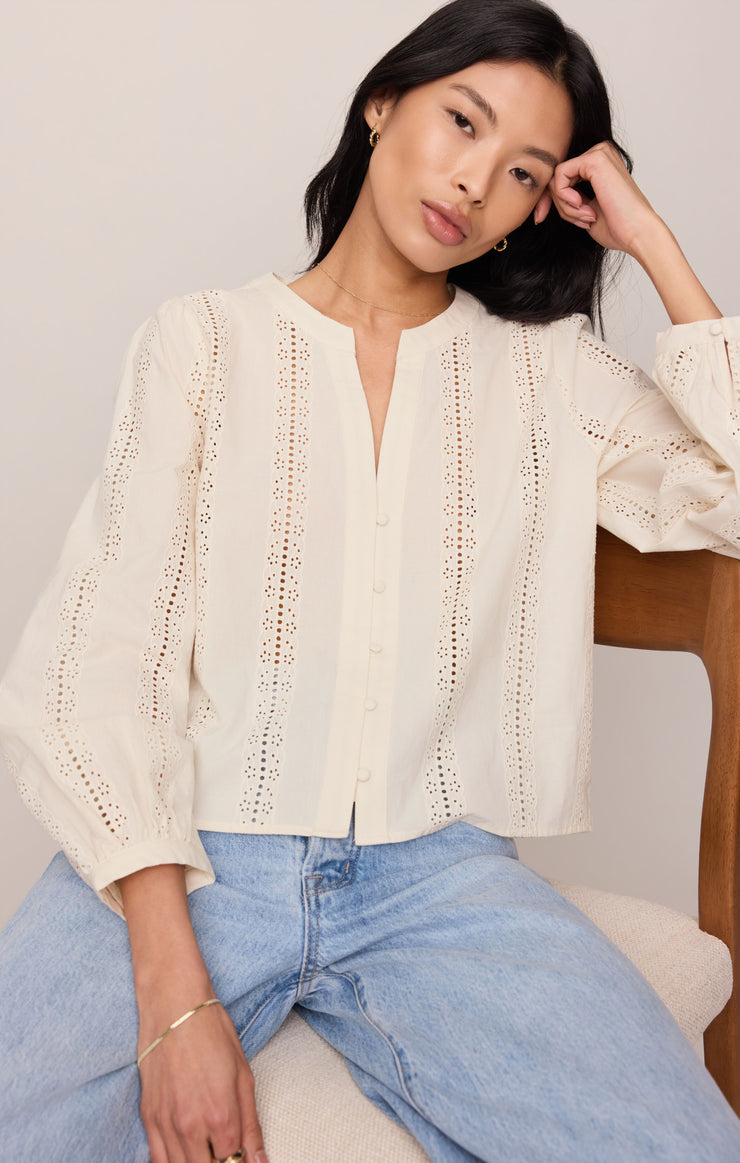 Tops Louella Embroidered Button Up Top Cloud