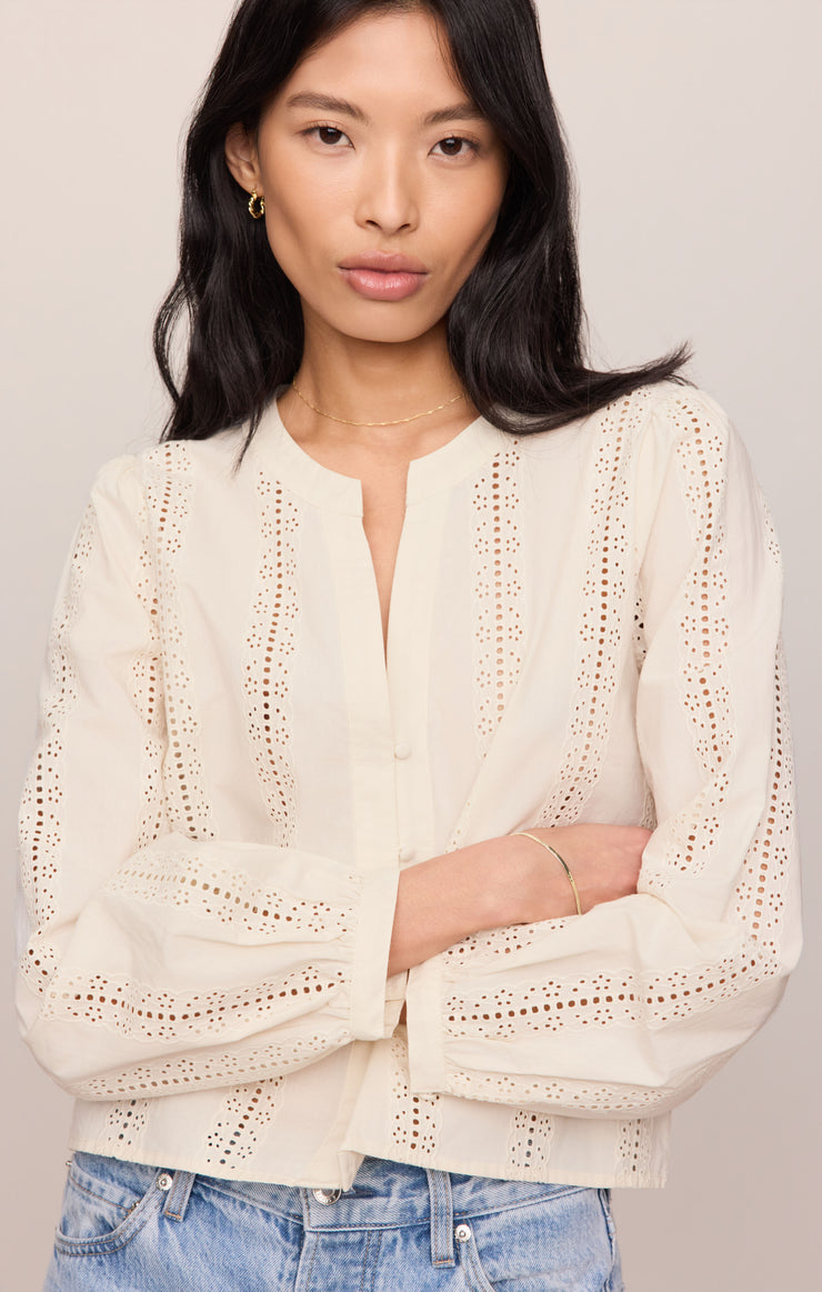 Tops Louella Embroidered Button Up Top Cloud
