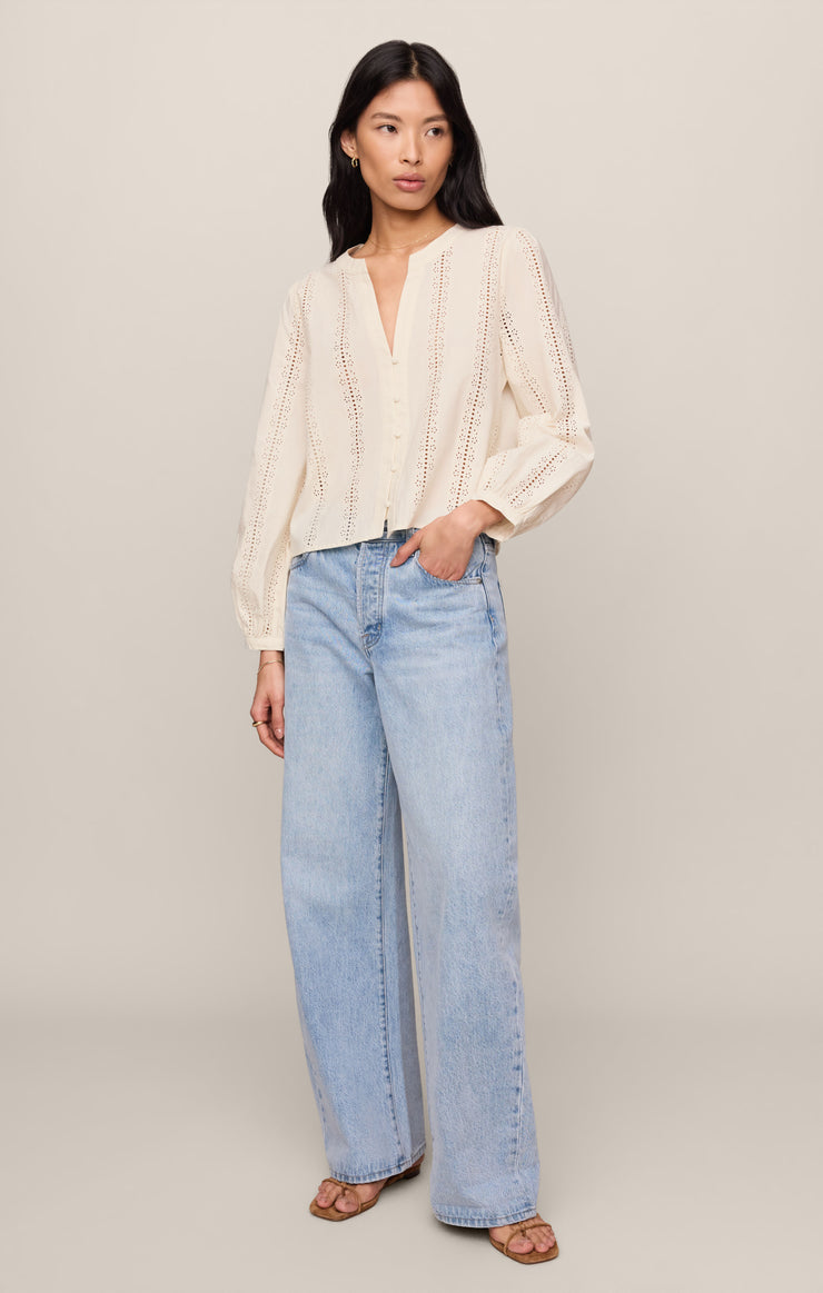 Tops Louella Embroidered Button Up Top Cloud