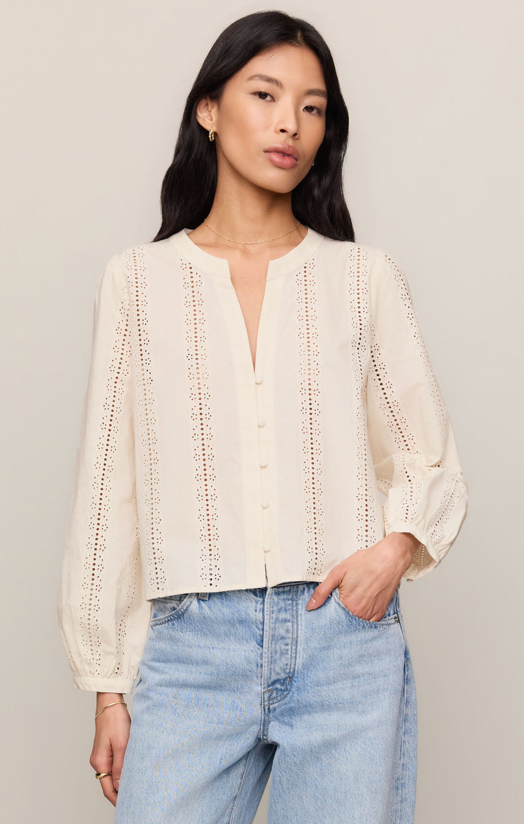 Tops Louella Embroidered Button Up Top Cloud