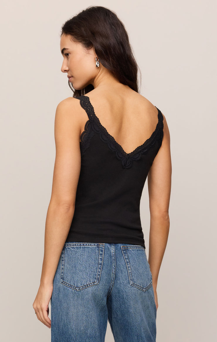 Tops Eve Lace Trim Tank Black